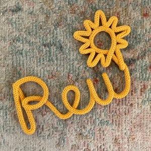 Sun Knitted Name Sign - Personalised Wire Word Name Sign with Sun - Perfect for Birthday Christening Nursery 1st Birthday Baby Shower