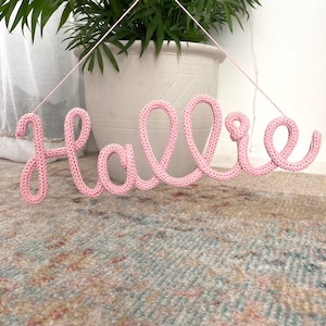 Knitted Name Sign - Personalised Wire Word Name Sign - Perfect Gift for Christening Baby Shower Nursery Child 1st Birthday Newborn Nursery