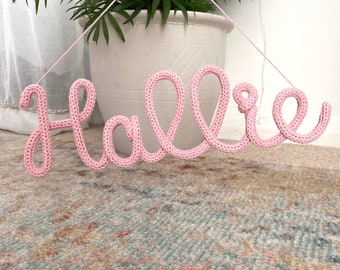Knitted Name Sign - Personalised Wire Word Name Sign - Perfect Gift for Christening Baby Shower Nursery Child 1st Birthday Newborn Nursery