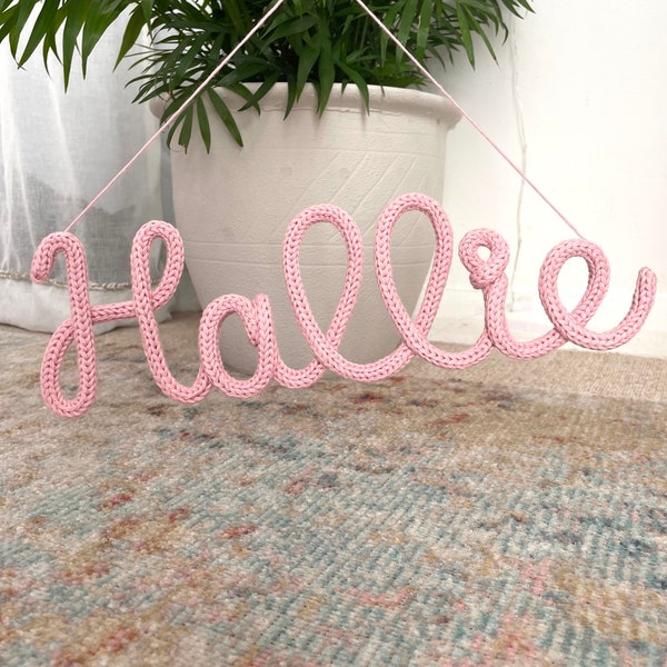 Knitted Name Sign - Personalised Wire Word Name Sign - Perfect Gift for Christening Baby Shower Nursery Child 1st Birthday Newborn Nursery