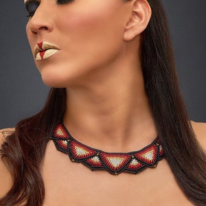 African black macrame choker for burning man. Indigenous micromacrame necklace for gift. Tribal jewelry for women.