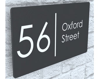 Modern Contemporary Floating Property Number Door Sign Plaque - Anthracite Gray (Ral 7016) (EXA4-C-H2-27W-A)