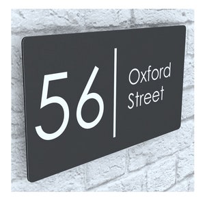 Modern Contemporary Floating Property Number Door Sign Plaque - Anthracite Gray (Ral 7016) (EXA4-C-H2-27W-A)