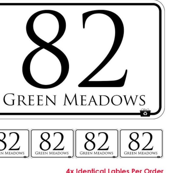 Wheelie Bin Numbers X4! Custom House And Road Street Name Stickers (BN-28B)