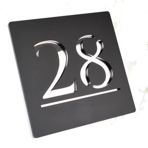 Signe intelligent K Bellissima S1 Plaques de maison flottantes en miroir noir mat et argent découpées au laser Plaques de numéro de porte 180mm x 180mm image 4