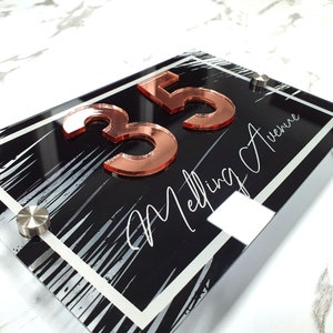 Rose Gold House Number Sign 3d Printed Address Door Signage - Painted Brush Stroke With Mirror Acrylic Multiple Colours Available In Store