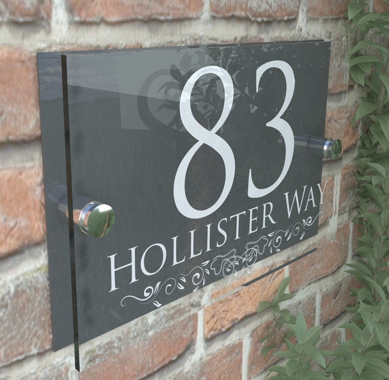 Decorative Acrylic & Aluminium Personalised Wall Plaque House Number DECA5-28W-A-C-G image 2