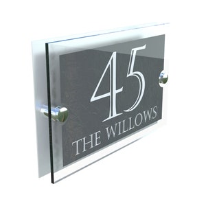 Acrylic & Aluminium Personalised Wall Plaque House Number PARA5-24WA-S-C image 1