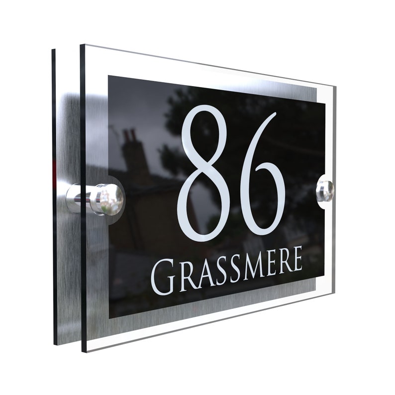 Acrylic & Aluminium Personalised Wall Plaque House Number PARA5-28WB-S-C image 1