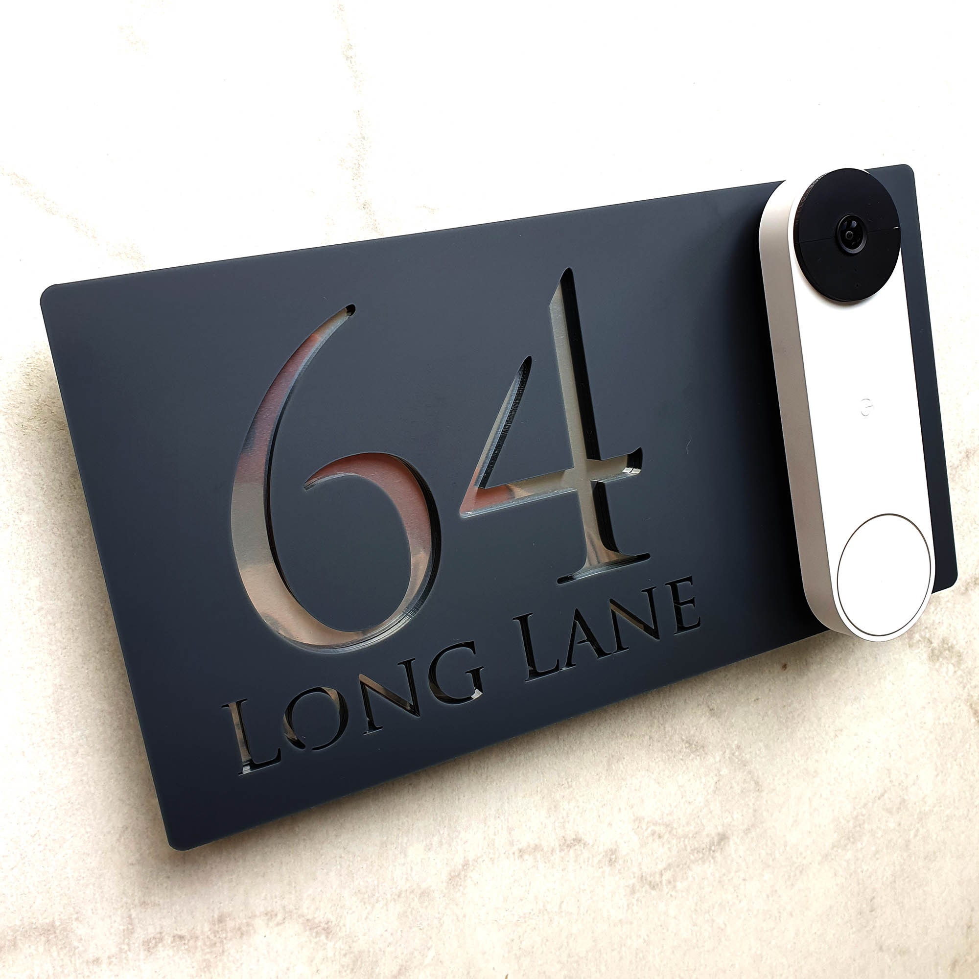 K Smart Sign | Bellissima DB | Ring Nest Video Wifi Doorbell Mount Plate Laser 3D Matt Dark Gray & Gold Mirror Door Number House Plaques - Ireland