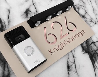 Modern Matte Beige Solar LED House Number Sign for Video Doorbell (300mm x 160mm)