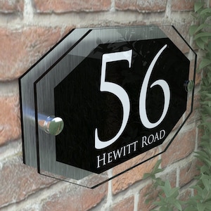 Contemporary House Sign / PLAQUE / Door / Number / Glass Effect Acrylic (APEXA5-28WB-S-C)