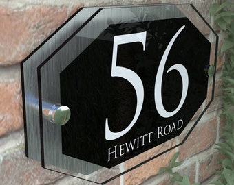 Contemporary House Sign / PLAQUE / Door / Number / Glass Effect Acrylic (APEXA5-28WB-S-C)