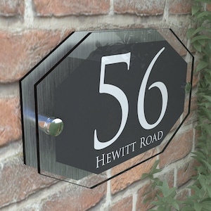Contemporary House Sign Plaques Door Number 1 - 9999 Personalised Name Plate (APEXA5-28WA-S-C)