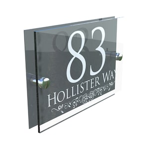 Decorative Acrylic & Aluminium Personalised Wall Plaque House Number DECA5-28W-A-C-G image 1