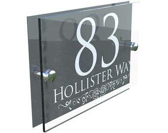 Decorative Acrylic & Aluminium Personalised Wall Plaque House Number (DECA5-28W-A-C-G)