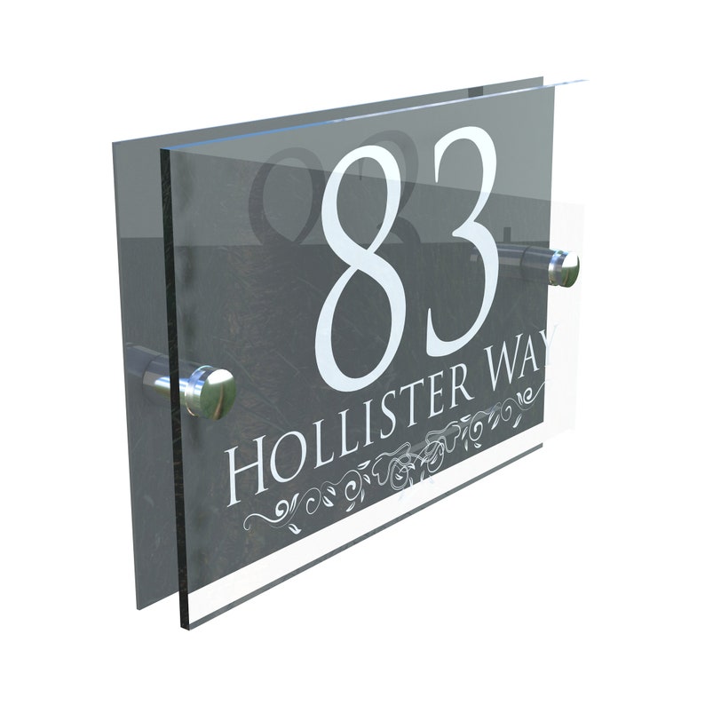 Decorative Acrylic & Aluminium Personalised Wall Plaque House Number DECA5-28W-A-C-G image 1