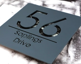 K Smart Sign / Bellissima S1 F31 / Letreros flotantes para casa, números de puerta y placas de mármol gris mate y negro cortados con láser / 180 mm x 180 mm