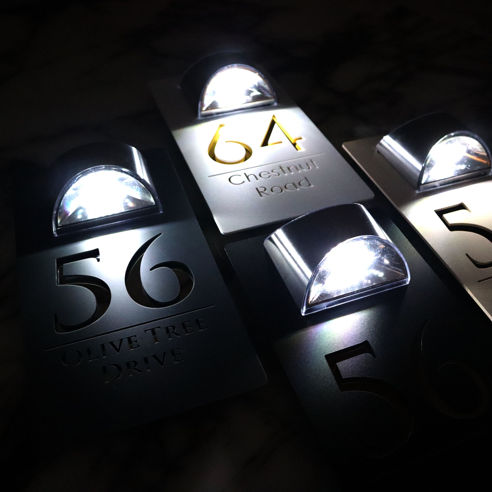Matt White House Number Sign With Solar Light Laser Acrylic Mirror ...