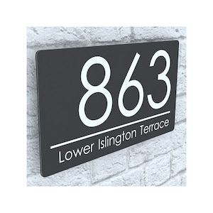 Modern Contemporary Floating Property Number Door Sign Plaque - Gray  (EXA4-C-H1-27W-LG)