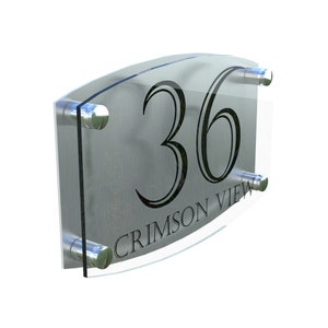 Plaque contemporaine moderne de signe de porte de numéro de propriété EMA4-24B-S-C image 1