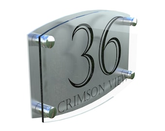 Modern Contemporary Property Number Door Sign Plaque (EMA4-24B-S-C)