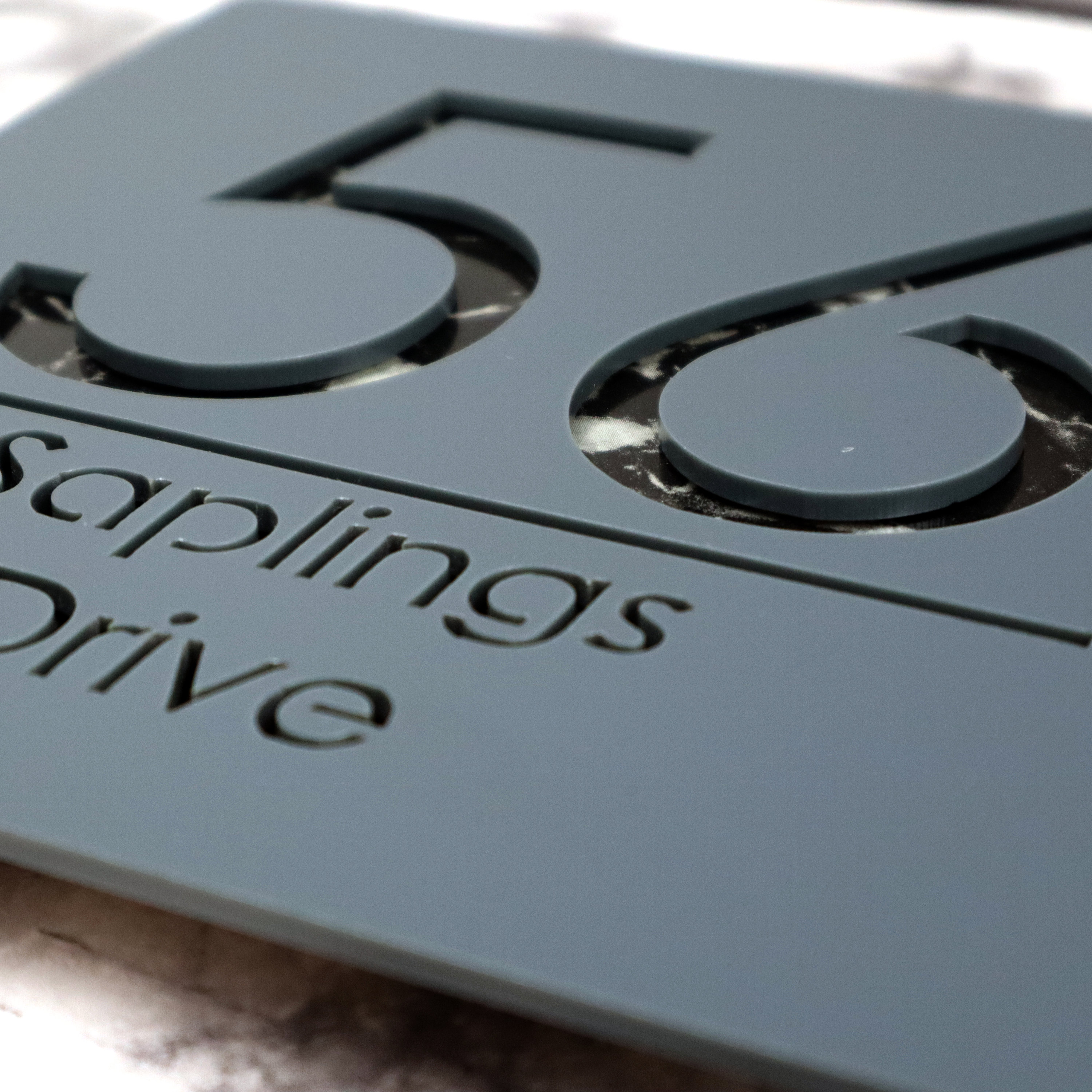 K Smart Sign | Bellissima Video Doorbell House Sign Door Number Plaques For Nest Ring Wifi Doorbell Plate Mount | Dark Matt Gray - Silver Chrome Mirror | Classic Style | 300mm - View #3