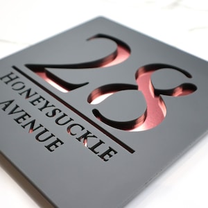 K Smart Sign | Bellissima S1 | Laser Cut Matt Grey & Rose Gold Mirror Floating House Signs Door Number Signs Plaques | 180mm x 180mm…