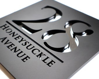 K Smart Sign | Bellissima S1 | Laser Cut Matt Black & Silver Mirror Floating House Signs Door Number Signs Plaques | 180mm x 180mm…