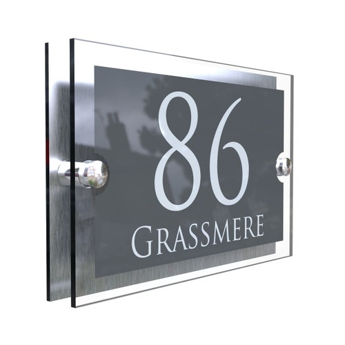 Modern House Signs Personalised Plaques Door Number Glass Effect Acrylic Plate