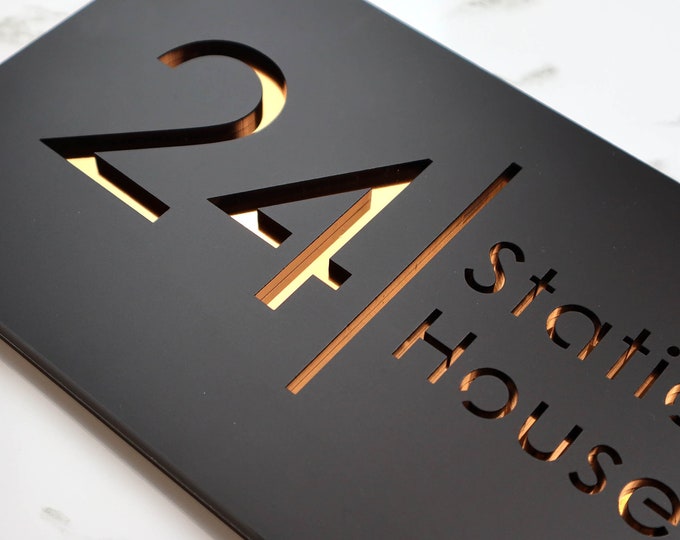 Modern Grey Mirror House Sign With Solar Light Laser Acrylic Marble ...