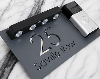 Modern Solar LED House Number Door Signs Matt Grey Anthracite Video Ring Doorbell Plaque 300mm x 160mm