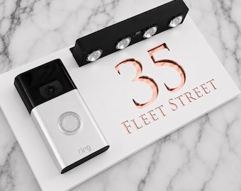 Solar LED House Number Door Signs Matt White Video Ring Doorbell Plaque 300mm x 160mm