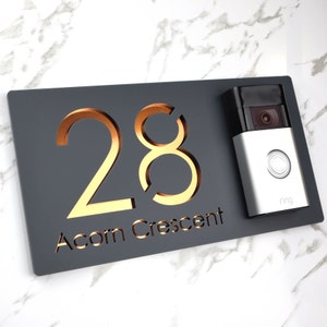 Ring Doorbell Mount Personalized Nest/ing Plate & House Sign - Matt Black 3D Laser Cut Acrylic (300x160mm) Nest Ring - Foto 7