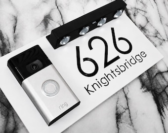 Modern Matt White Solar LED House Number Sign for Video Doorbell (300mm x 160mm)