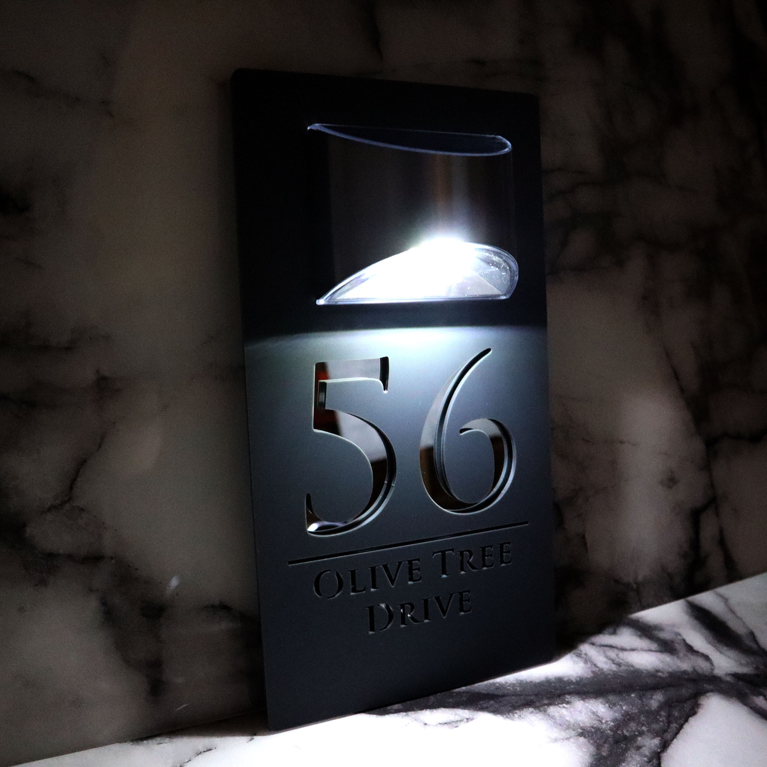 K Smart Sign | Bellissima Video Doorbell House Sign Door Number Plaques For Nest Ring Wifi Doorbell Plate Mount | Dark Matt Gray - Silver Chrome Mirror | Classic Style | 300mm - View #7