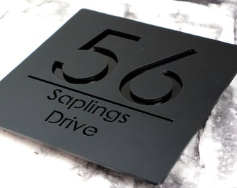 K Smart Sign | Bellissima S1 F31 | Laser Cut Matt Black & Gloss Black Door Number Address Plaques Wall Signs Personalised | 18cm x 18cm