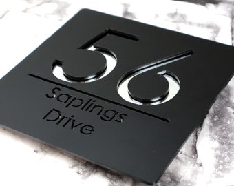 K Smart Sign | Bellissima S1 F31 | Laser Cut Matt Black & Silver Mirror Door Number Address Plaques Wall Signs Personalised | 18cm x 18cm