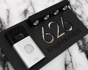 Modern Matte Black Solar LED House Number Sign for Video Doorbells (300mm x 160mm)