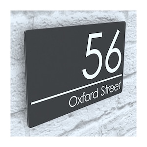 Plaque de numéro de porte de propriété moderne et contemporaine - Gris anthracite (Ral 7016) (EXA5-C-H1-27W-A)