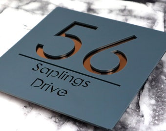 K Smart Sign / Bellissima S1 F31 / Letreros flotantes para casa, números de puerta y placas de espejo de cobre y antracita cortados con láser / 180 mm x 180 mm