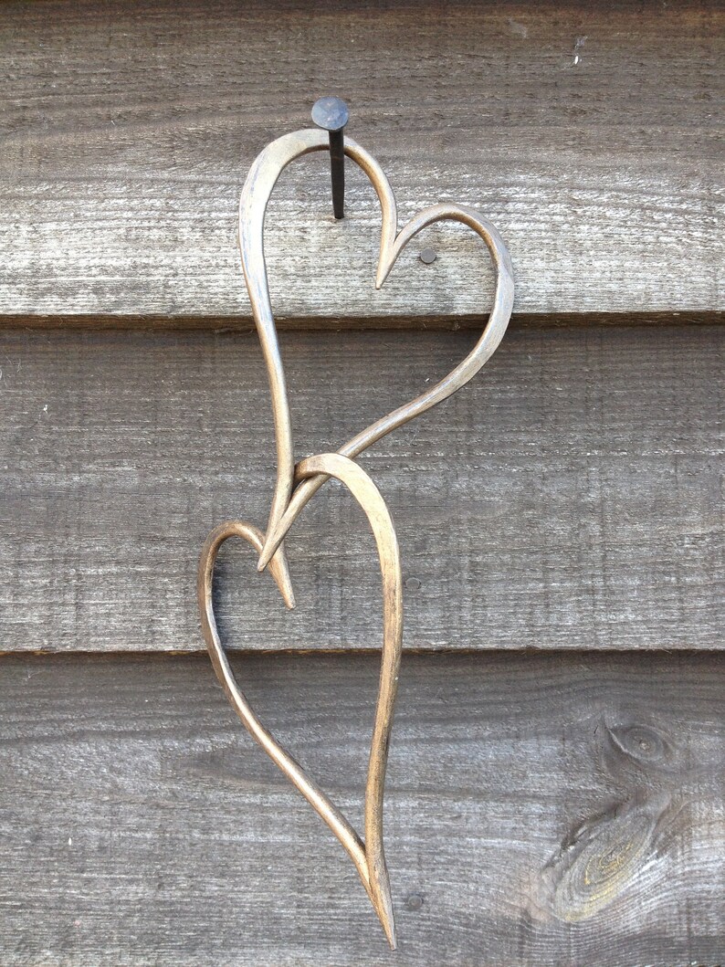 New Bronze colour Interlinked. Steel AnniversaryWedding gift Hand Forged Hearts