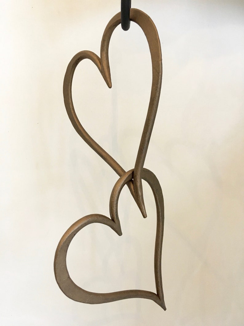 New Bronze colour Interlinked. Steel AnniversaryWedding gift Hand Forged Hearts