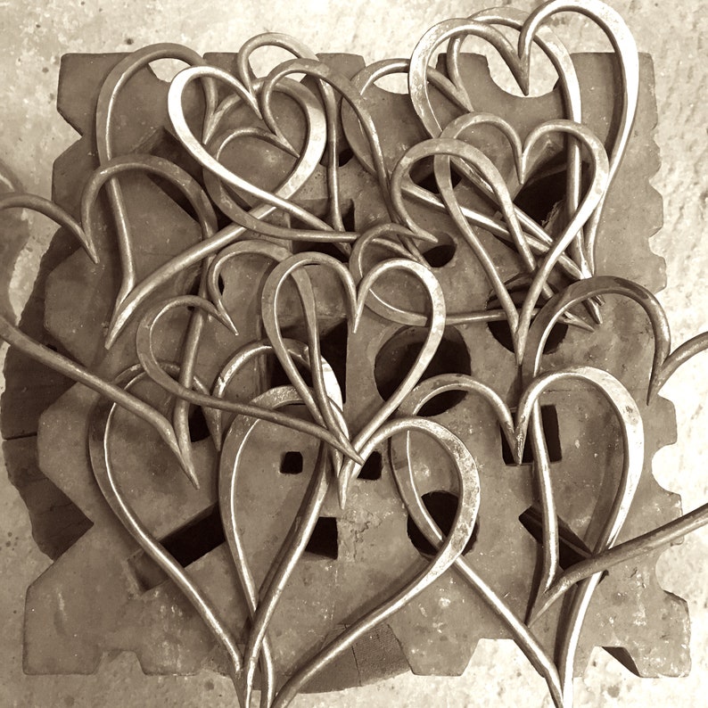 New Bronze colour Interlinked. Steel AnniversaryWedding gift Hand Forged Hearts