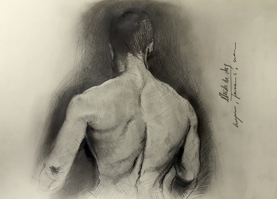 Badanie Męskiego Nude Tył Rysowanie Ołówkiem I Węgiel Na Papierze