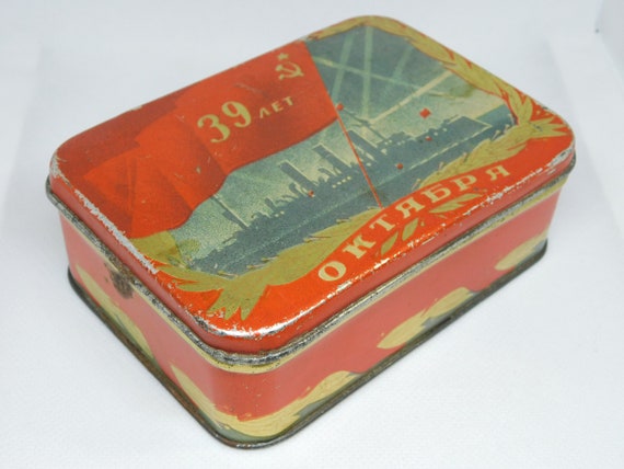 Very Old Soviet Empty Tin Box 39th Anniversary of the October - Etsy