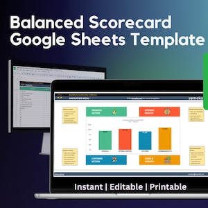 Cuadro de mando integral / Hojas de cálculo de Google / Modelo BSC / Tarjetas de puntaje empresarial / Marco de gestión / Archivo de hojas de cálculo de Google del cuadro de mando integral
