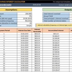 Excel Savings Interest Calculator | Personal Tools | Simple & Compound Interest | Savings Tracker Spreadsheet