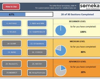 Excel Formulas Practice Exercises Template | Full Package | Practice Workbook - Learn by doing! | Training Spreadsheet