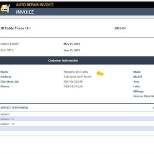 Auto Repair Invoice Excel Template for Auto Repair Shops Printable ...